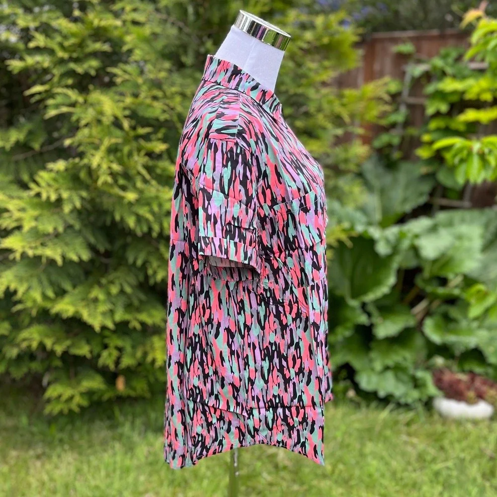 Wildfang The Empower SS Button Up Shirt Abstract Multi Color Rayon WN8600 Small - Picture 2 of 7